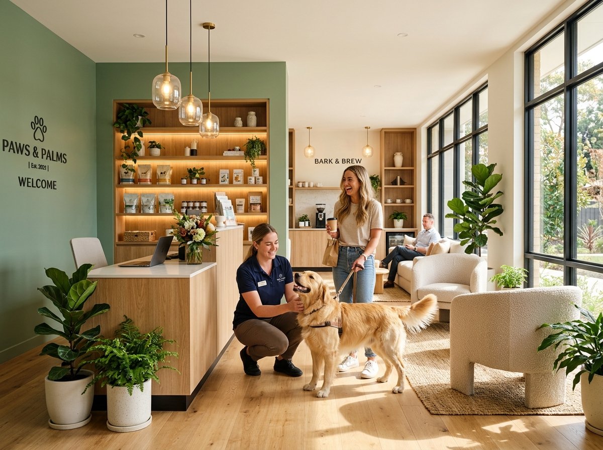 Bright modern pet care facility lounge
