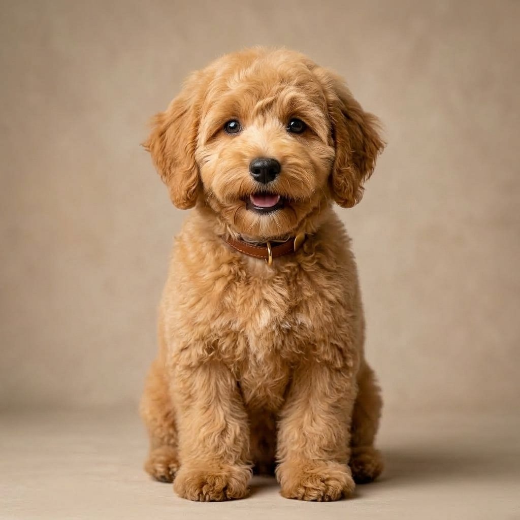 Same Golden Doodle puppy after professional teddy bear haircut